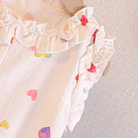 Girls Apricot Heart Printed Sleeveless A-line Dress Casual Dresses
