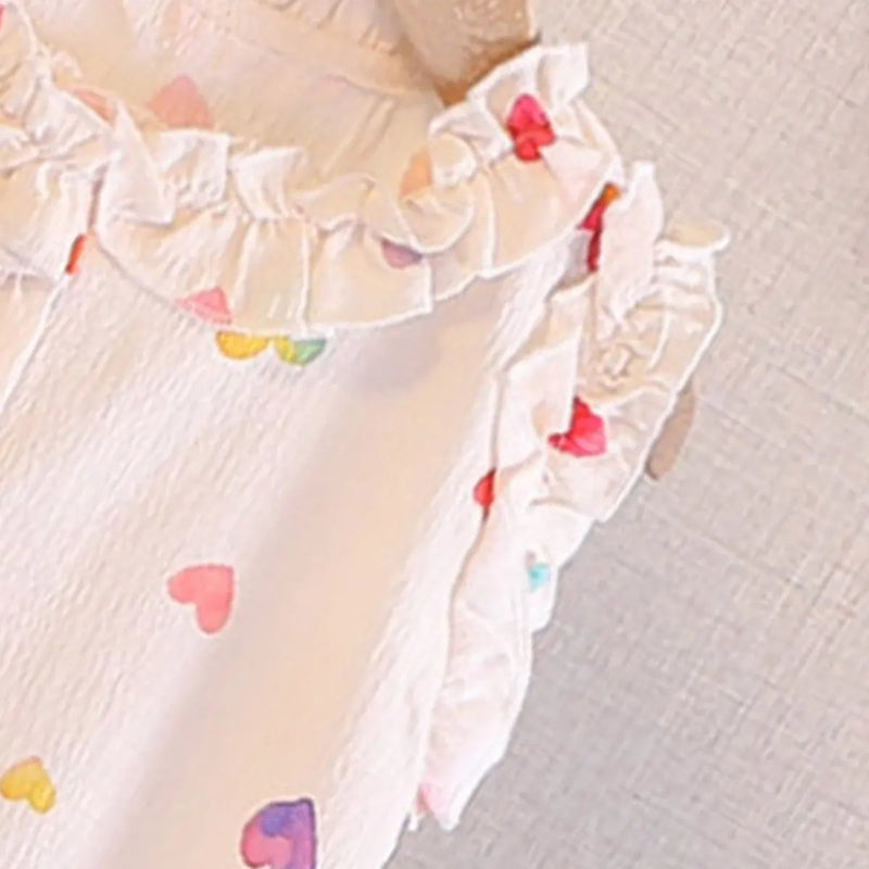 Girls Apricot Heart Printed Sleeveless A-line Dress Casual Dresses