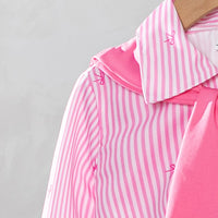 Girls Pink Stripes Long Sleeves Shirt & Scarf With Bow Embroidered Denim Pants Sets