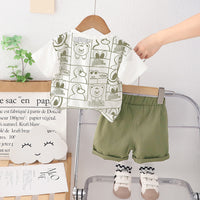Boys Short Sleeves Animal Printed T-Shirt With Green Shorts Set 2 pc. Sets