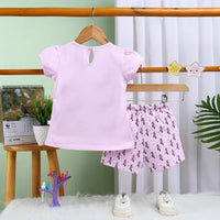 Girls Lilac Graphic Short Sleeve Top With Drawcord Printed Shorts Sets Sets