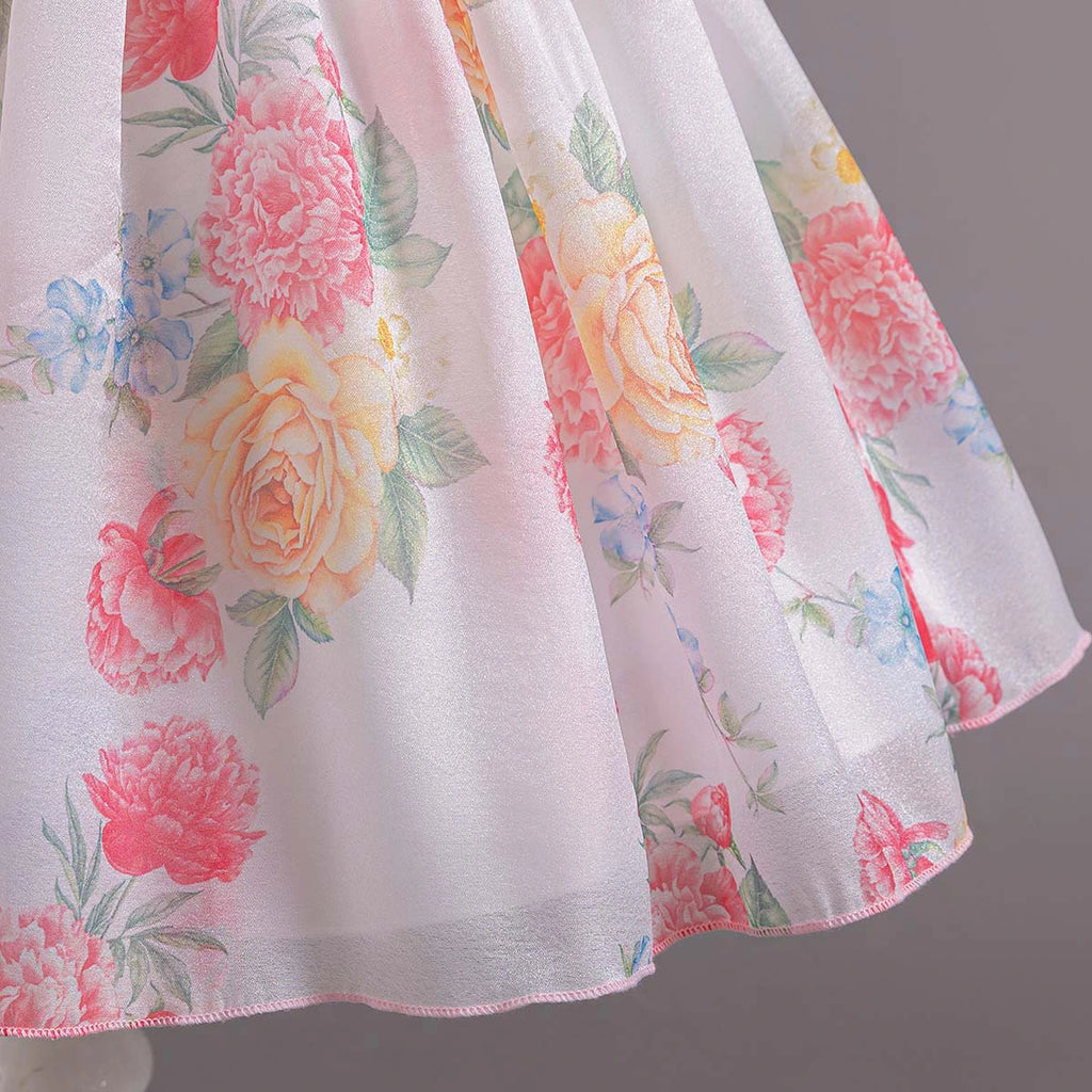 Girls Light Pink Floral Print Fit & Flare Party Wear Dress Party Dresses
