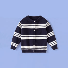 Boys Navy Blue Striped Long Sleeve Cardigan Sweaters & Cardigans Navy Blue 2-3 Y