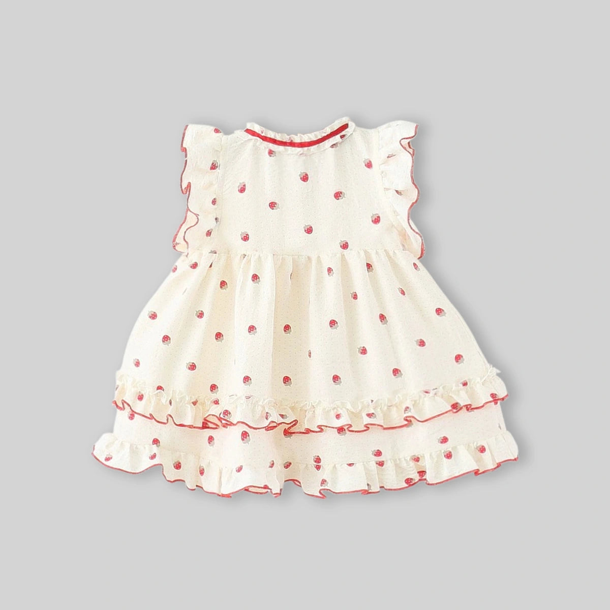 Girls Off White Strawberry Print Ruffle Fit & Flare Dress Casual Dresses