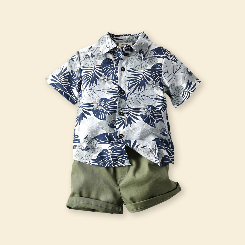 Boys Tropical Print Shirt With Shorts Set
