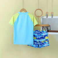 Boys Light Blue Shark Printed Short Sleeves T-Shirt & Shorts Swimsuit Sets Sets