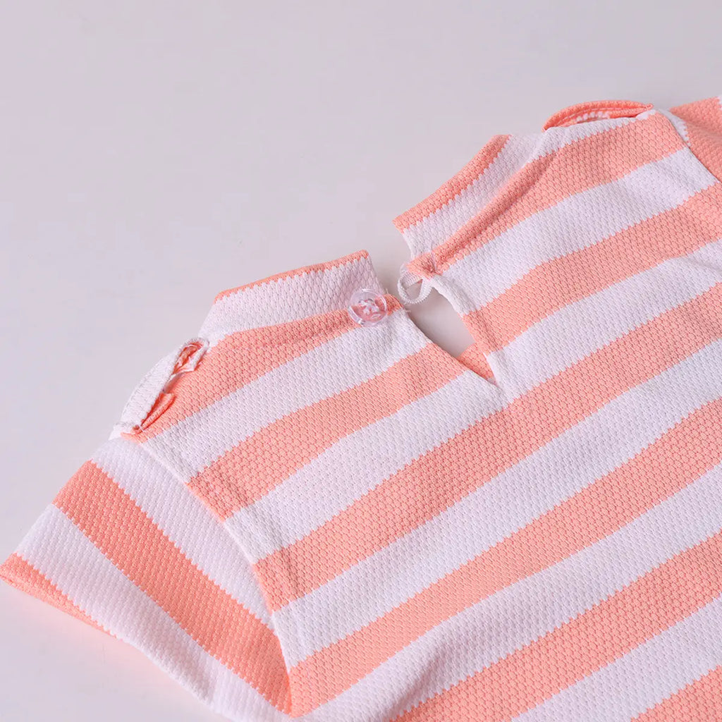 Girls Orange Stripe T-Shirt With Heart Embroidered Dungaree Sets 2 pc. Sets