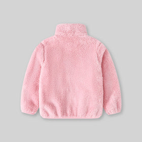Girls Pink Solid Polar Fleece Zip Up Winter Jacket Coats & Jackets