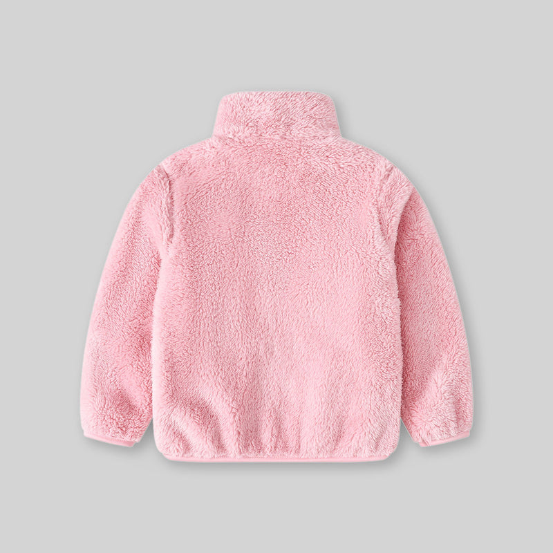 Girls Pink Solid Polar Fleece Zip Up Winter Jacket Coats & Jackets