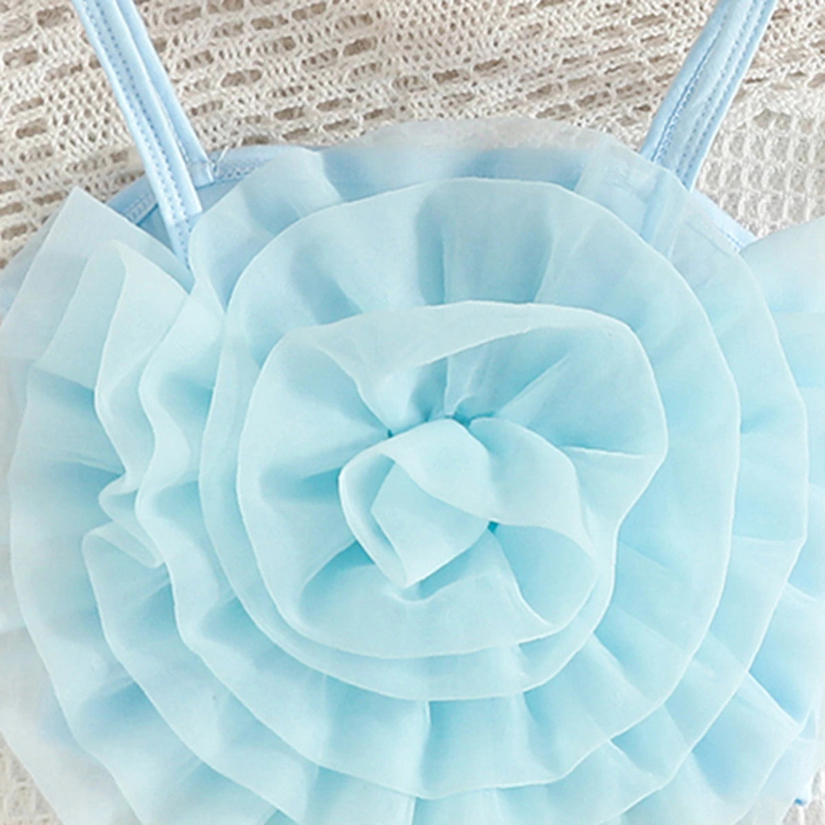 Girls Sky Blue 3D Flower Applique Crop Top With Denim Skirts Set Sets