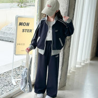 Girls Black Zipper Jacket With Pant Sets Sets