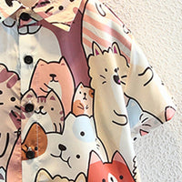 Boys Multicolor Allover Cat Print Button-Down Shirt & Shorts Co-ord Sets Sets