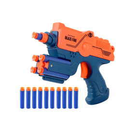 Blue and orange Blaze Fire toy gun with ten soft foam bullets