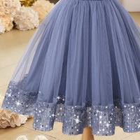 Girls Blue Sequin Embellished Sleeveless Fit & Flare Dress Casual Dresses