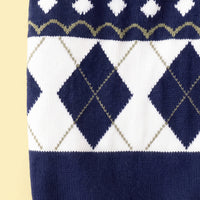 Girls Navy Blue Self-Design Argyle Pattern Button-up Cardigan Sweaters & Cardigans