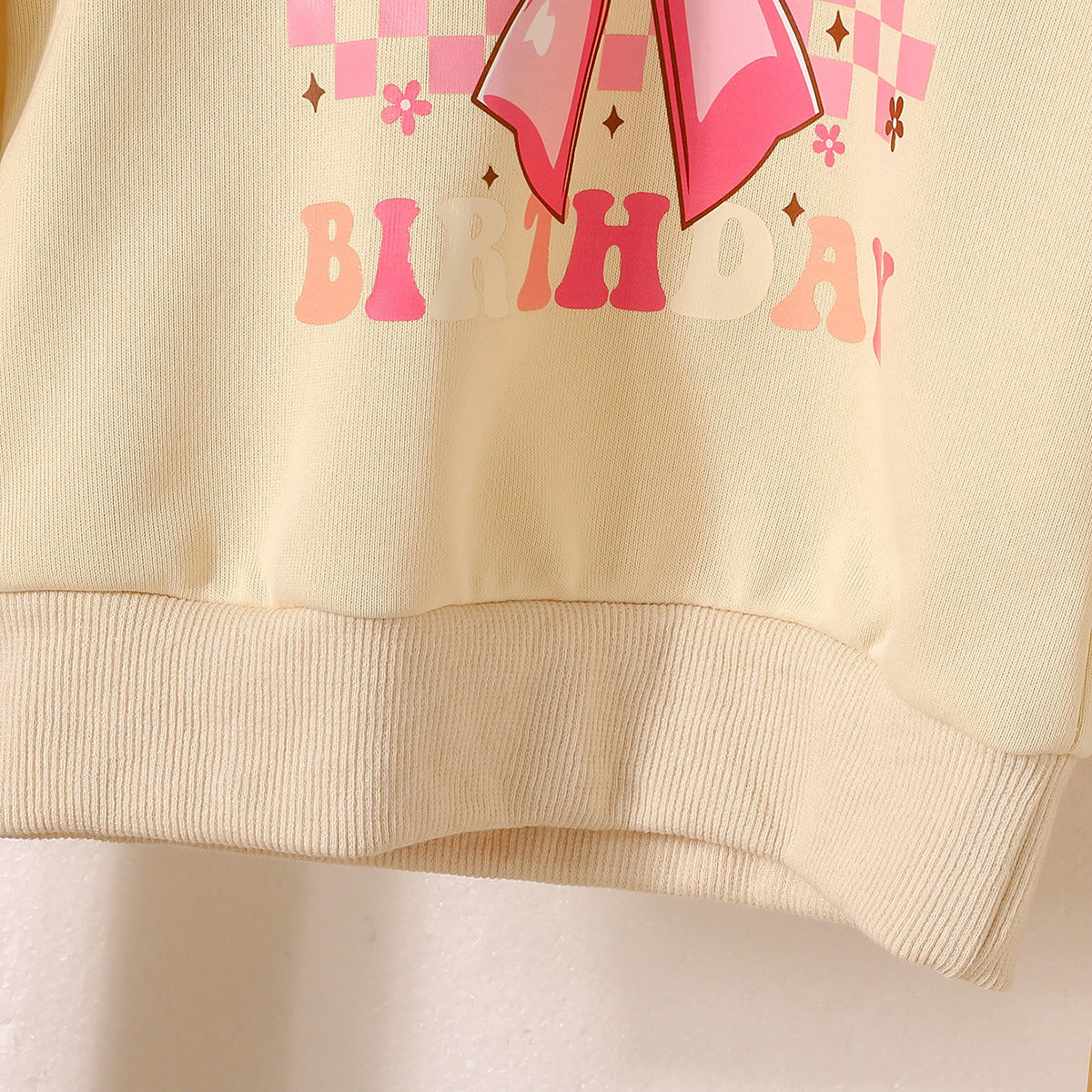 Girls Apricot Bow Printed Sweatshirt With Jogger Winter Co-ord Sets 2 pc. Sets