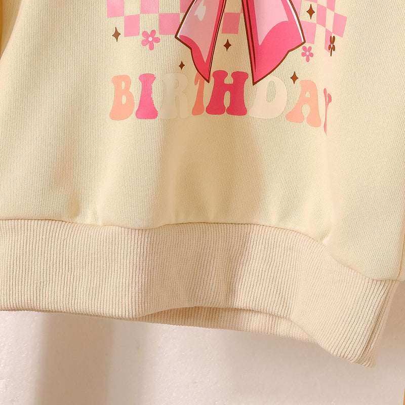 Girls Apricot Bow Printed Sweatshirt With Jogger Winter Co-ord Sets 2 pc. Sets