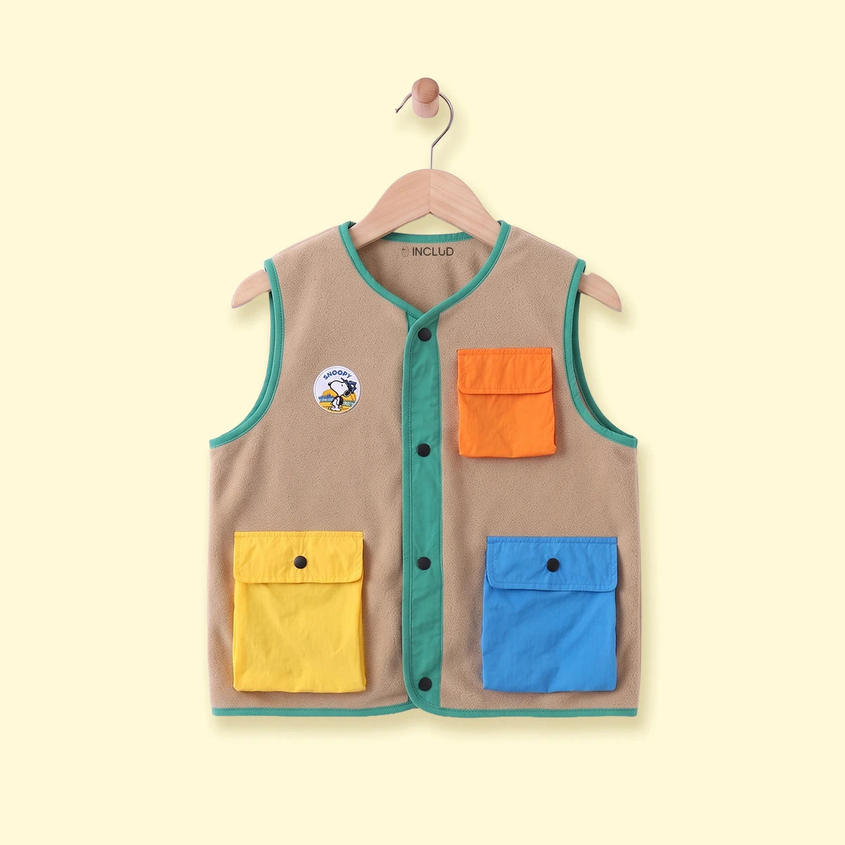 Boys Light Brown Colorblocked Sleeveless Jacket Coats & Jackets Light Brown 3-4 Y