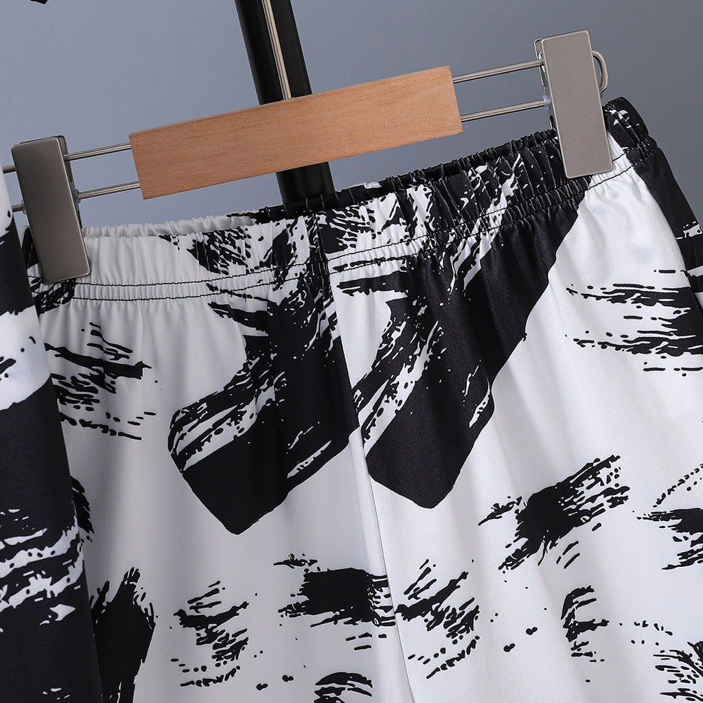 Boys White Abstract Printed T-Shirt With Elasticated Shorts Set 2 pc. Sets