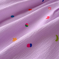 Girls Purple Printed Sleeveless Balloon Dress With Rabbit Appliqued Casual Dresses
