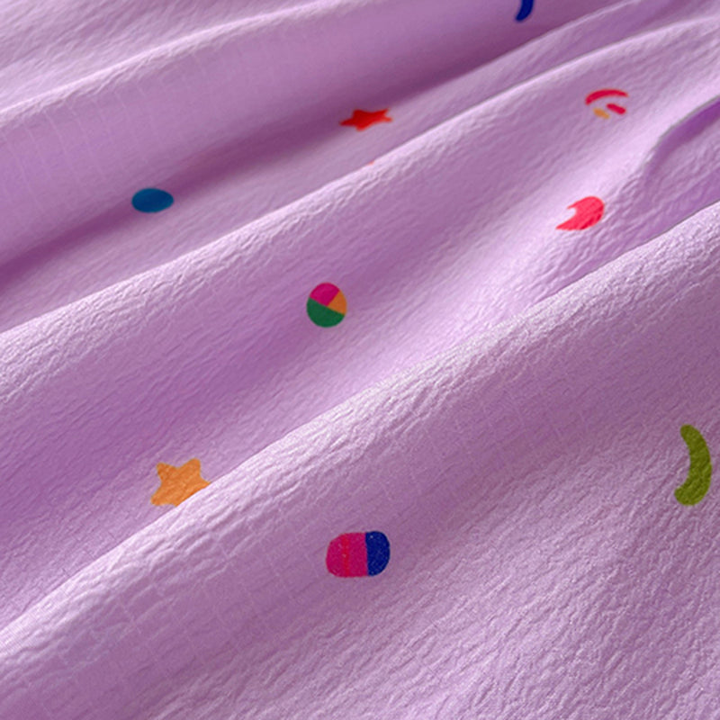 Girls Purple Printed Sleeveless Balloon Dress With Rabbit Appliqued Casual Dresses