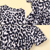 Girls Black Leopard Print Short Sleeve A-line Dress Casual Dresses