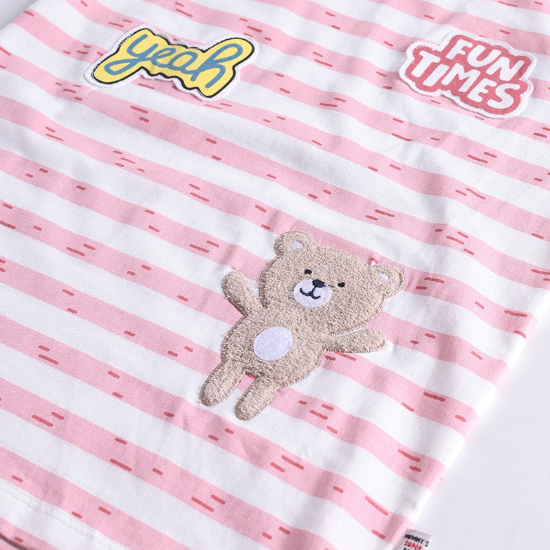 Boys Red Cartoon Applique Stripes T-Shirt With Elasticated Shorts Sets 2 pc. Sets