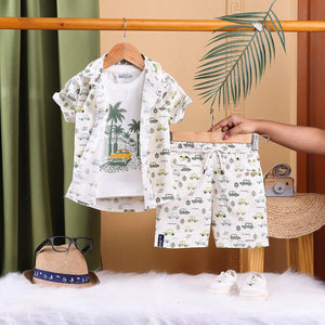 Boys Green Tropical Print T-shirt With Printed Shirt and Shorts Sets Sets Green 6-12 M