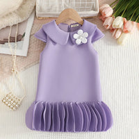 Girls Purple Cap Sleeves A-line Dress With Ruffled Hem Party Dresses Purple 2-3 Y