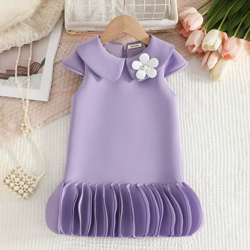 Girls Purple Cap Sleeves A-line Dress With Ruffled Hem Party Dresses Purple 2-3 Y