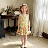 Girls Yellow Striped Sleeveless Top With Skirt Sets 2 pc. Sets