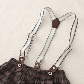 Boys Pink Printed Short Sleeves Shirt With Checked Suspenders Shorts Set Sets