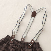 Boys Pink Printed Short Sleeves Shirt With Checked Suspenders Shorts Set Sets