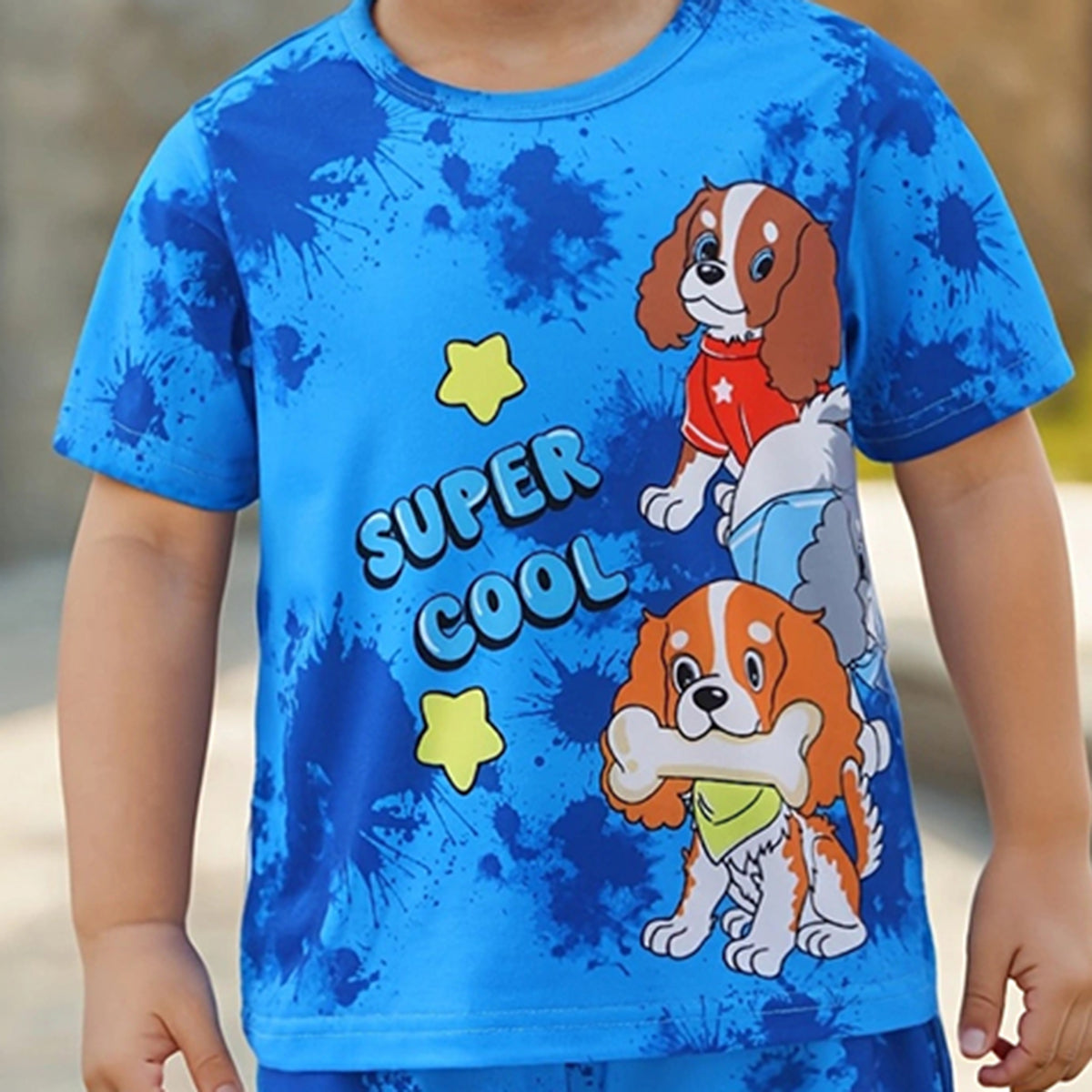Boys Blue Short Sleeve Graphics T-Shirt With Elasticated Shorts Set 2 pc. Sets