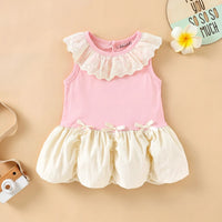 Girls Pink Sleeveless Bubble Hem Dress With Bow Details Casual Dresses Pink 1-2 Y