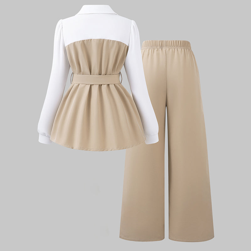 Girls Khaki Solid Long Sleeves Tunic With Pants Set 2 pc. Sets