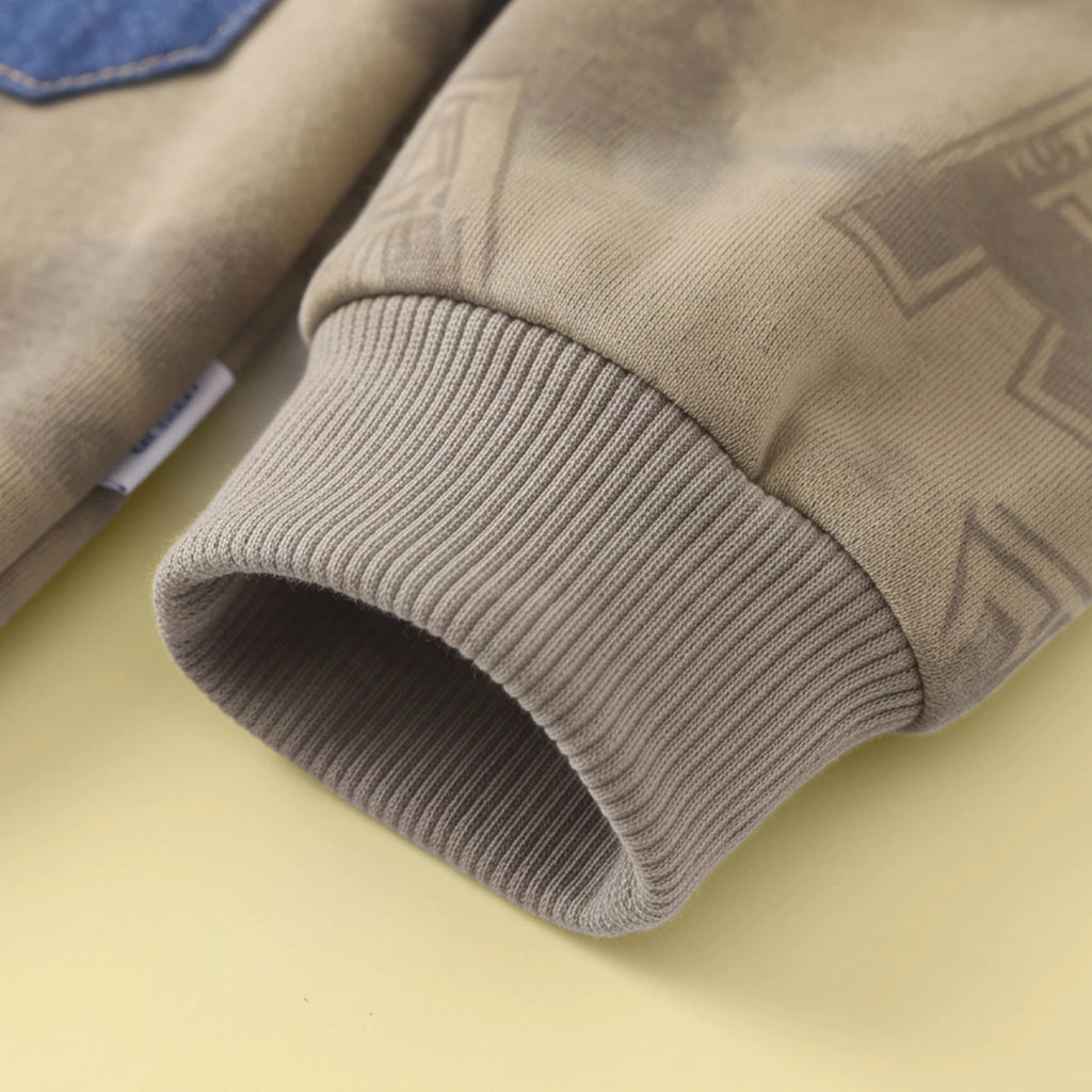 Boys Khaki Abstract Polo Sweatshirt & Denim Cargo Pants Sets Sets