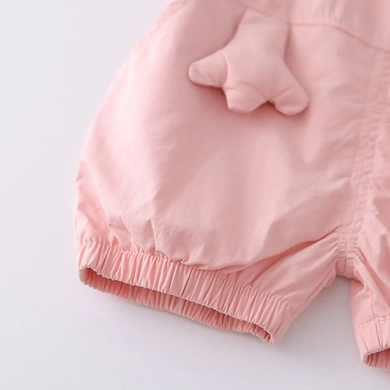 Girls Light Pink Toy Applique Dungaree With Short Sleeve Stripes T-Shirt Sets 2 pc. Sets