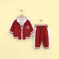 Boys Red Typographic Printed Front Open Jacket With T-Shirt & Joggers Set Sets Red 1-2 Y