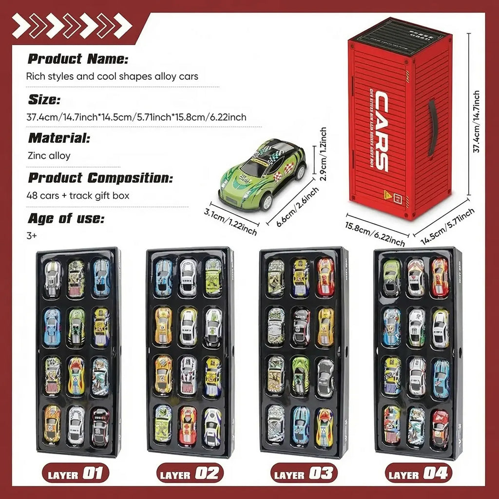 Kids 48-Piece Die-Cast Pull-Back Mini Cars Set Trending Accessories