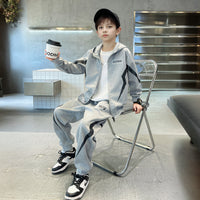 Boys Grey Abstract Printed Winter Zipper Hoodie With Jogger Set 2 pc. Sets