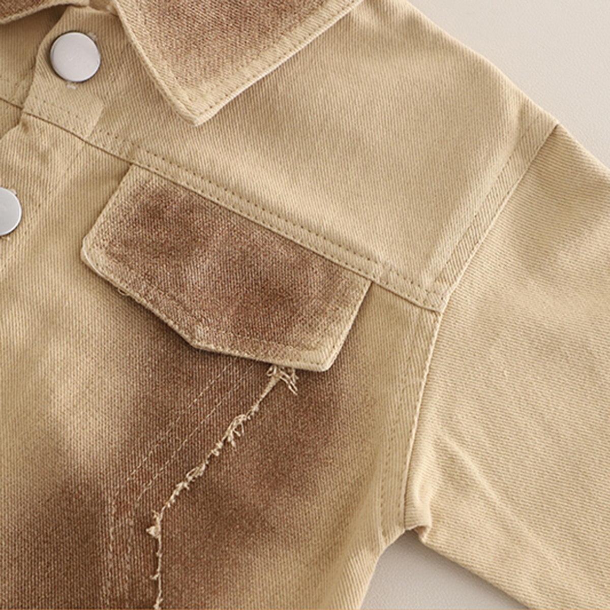 Boys Khaki Solid Shacket With Printed T-Shirt & Pants Set Sets