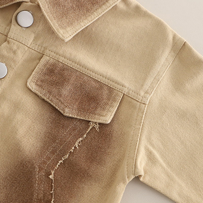 Boys Khaki Solid Shacket With Printed T-Shirt & Pants Set Sets
