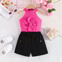 Girls Pink Halter Neck Top With Elasticated Short Set 2 pc. Sets
