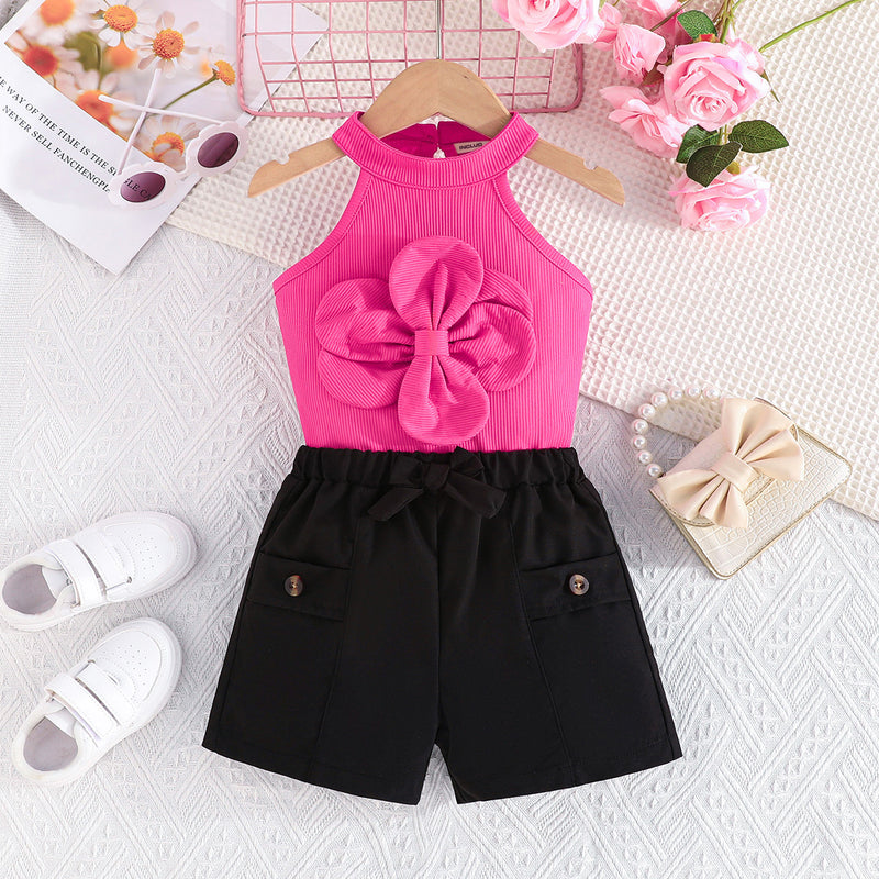 Girls Pink Halter Neck Top With Elasticated Short Set 2 pc. Sets