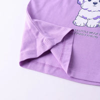 Girls Lilac Animal Graphic Short Sleeve Top With Printed Shorts Sets Sets