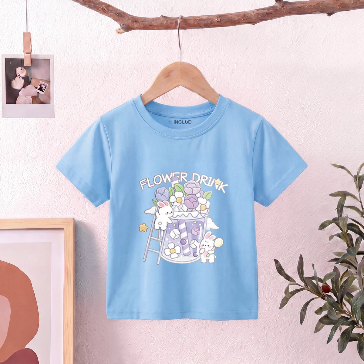 Girls Blue Short Sleeve Floral Print T-Shirt Tshirts Blue 1-2 Y