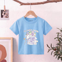 Girls Blue Short Sleeve Floral Print T-Shirt Tshirts Blue 1-2 Y