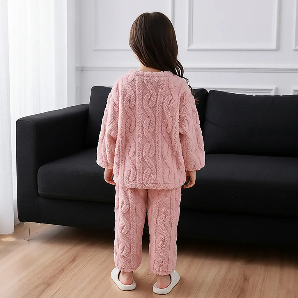 Girls Pink Self-Design Fleece Top With Jogger Co-ord Sets Sets