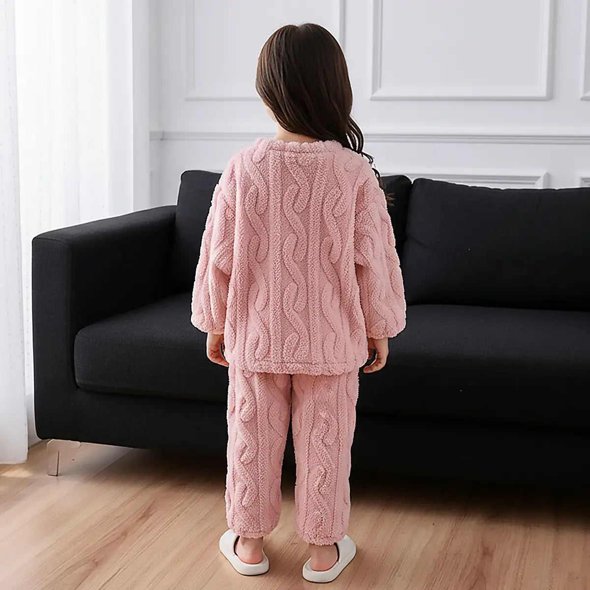 Girls Pink Self-Design Fleece Top With Jogger Co-ord Sets Sets